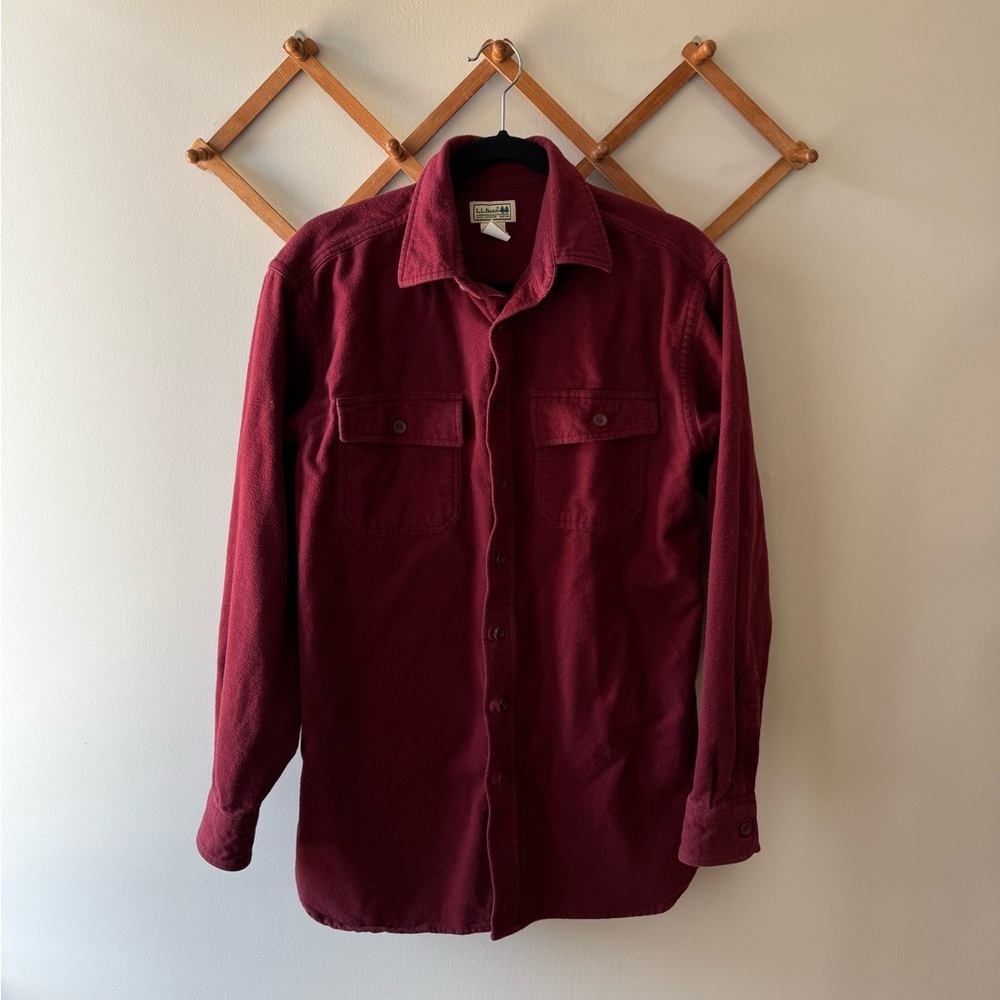 Ll Bean Men’s Burgundy Red Flannel Chamois Shirt